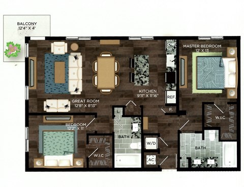 2 Bedrooms C and 2 Bathrooms Floor Plans at Azola West Palm Beach, West Palm Beach, Florida